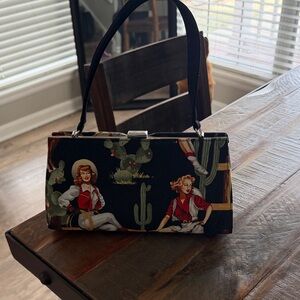Black Western-Print Mini Shoulder Bag